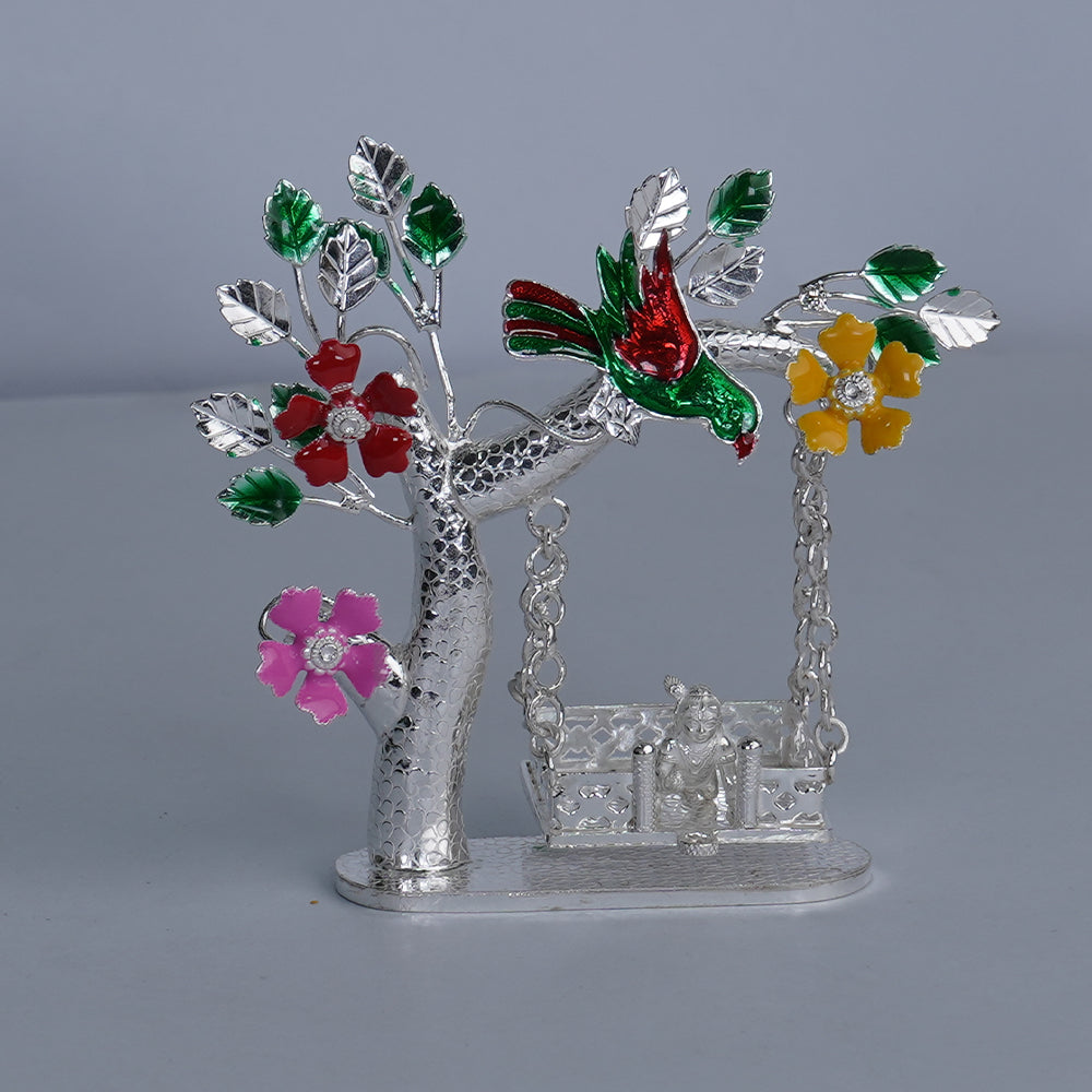 Pure Silver Enamel Jhula Set With Krishna Idol Grams:56.15