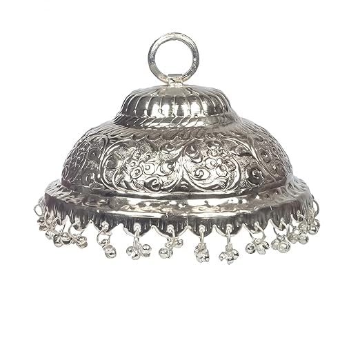 Germen Silver Carved Chatra/Chattar for god and Temple with Attached Hook and Ghunghroo