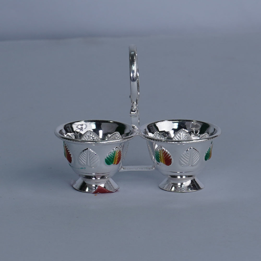 Silver haldi kumkum holder bowl set