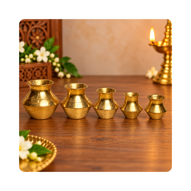 Mahita Collections Brass Matki Showpiece for Table Decor Set of 5 90g