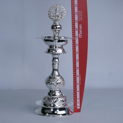 Pure Silver Laxmi Devi Design Lamp Stand Pair