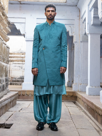 VASTRAMAY Men's Sea Green Combo Set With Dupatta