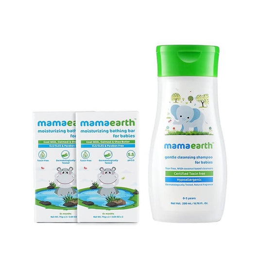 Mamaearth Moisturizing Bathing Bar |Pack of 2 + Gentle Cleansing Shampoo