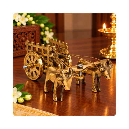 Mahita Collections Brass Vintage Bullock Cart with Farmer