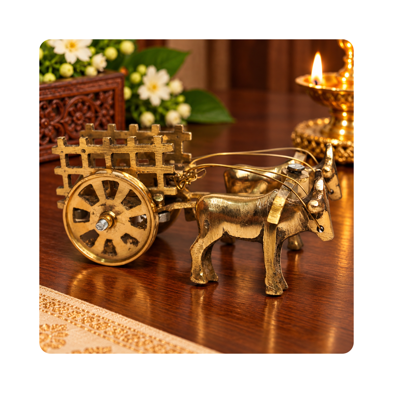 Mahita Collections Brass Vintage Bullock Cart with Farmer