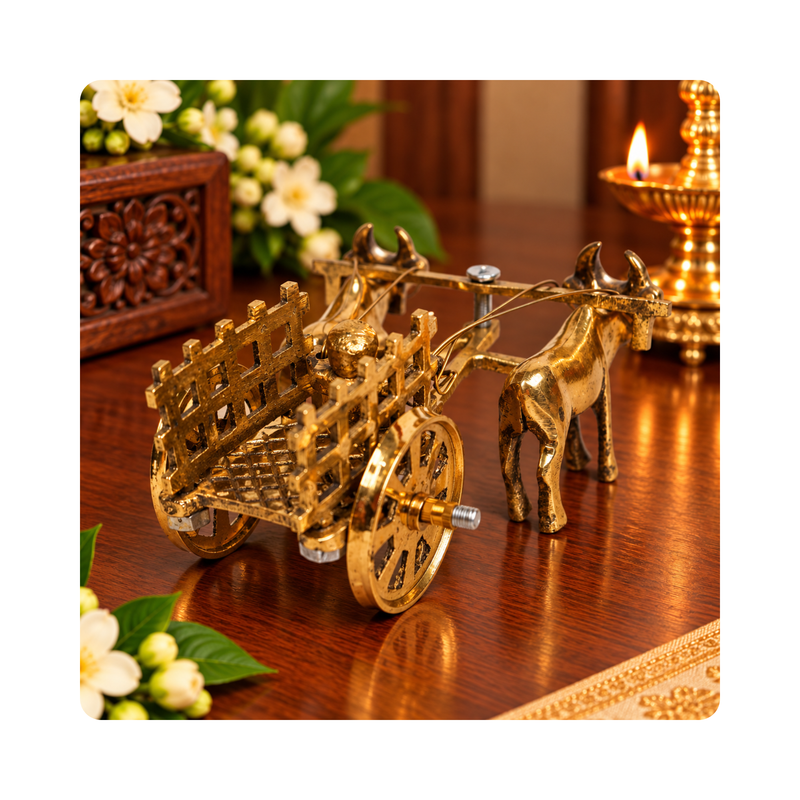 Mahita Collections Brass Vintage Bullock Cart with Farmer