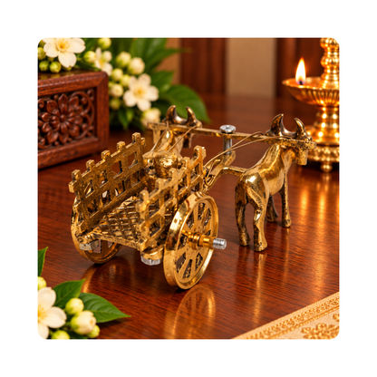 Mahita Collections Brass Vintage Bullock Cart with Farmer