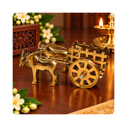 Mahita Collections Brass Vintage Bullock Cart with Farmer