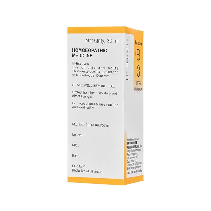 Dr. Bakshi's BAKSON'S HOMOEOPATHY # B 3 Diarrhoea Drops (30 ml) - PUSHMYCART