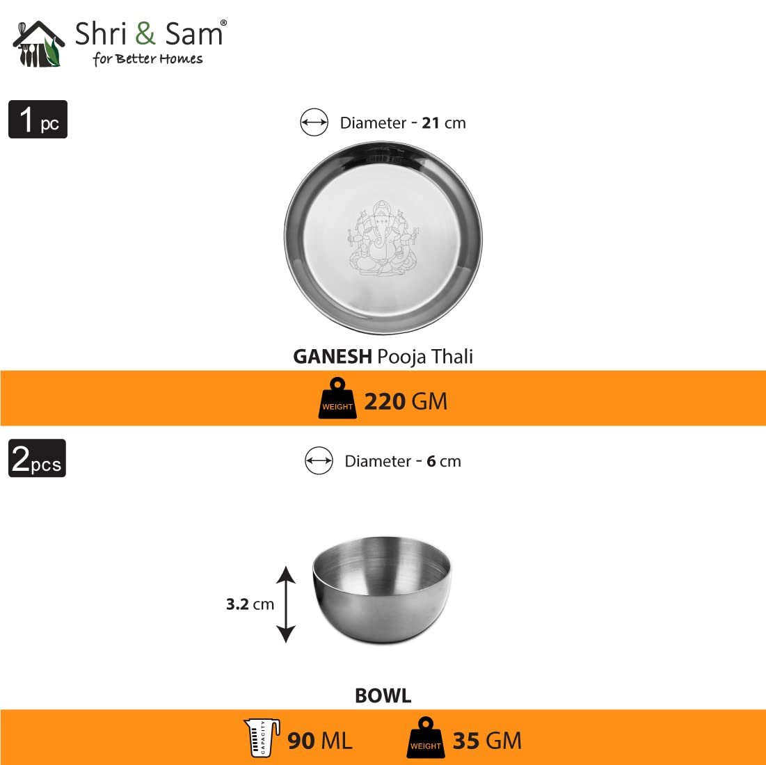 Shri & Sam Stainless Steel Pooja Thali Set Ganesh