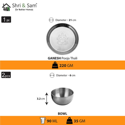 Shri & Sam Stainless Steel Pooja Thali Set Ganesh