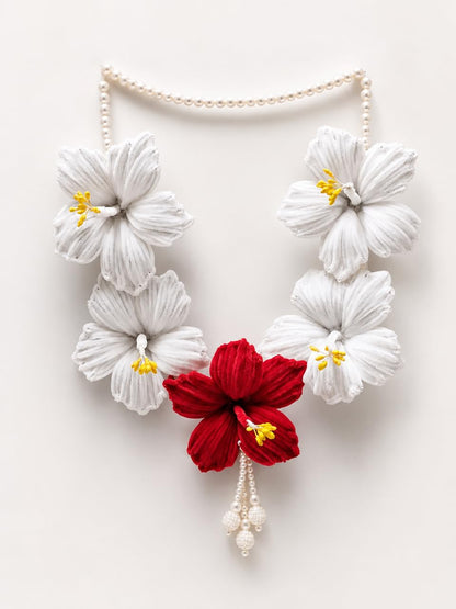 Handmade Artificial Red White Flower Haar for Ganpati