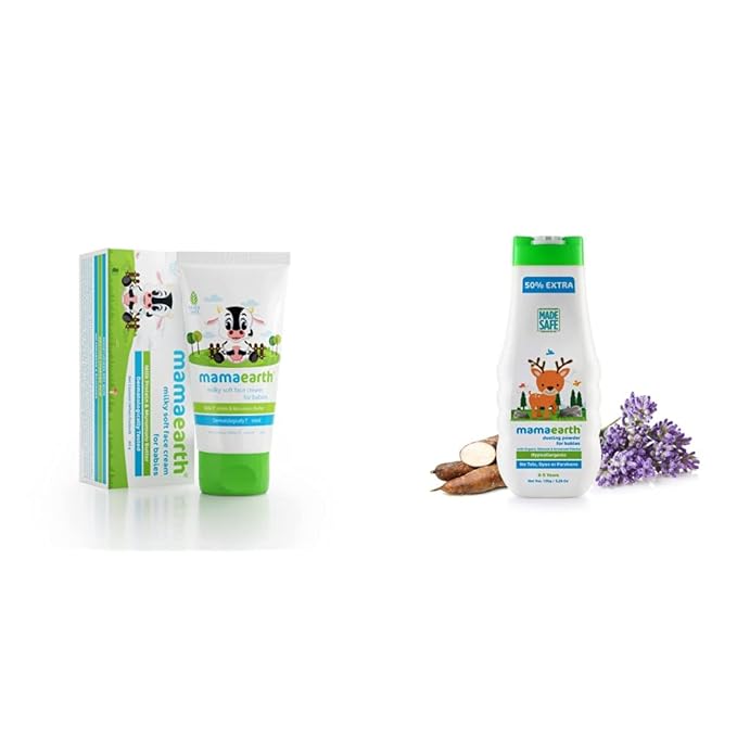 Mamaearth Milky Soft Natural Baby Face Cream & dusting Powder - PUSHMYCART