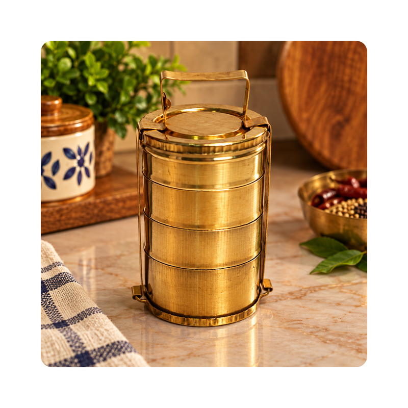 Mahita Collections Brass Miniature Tiffin Box