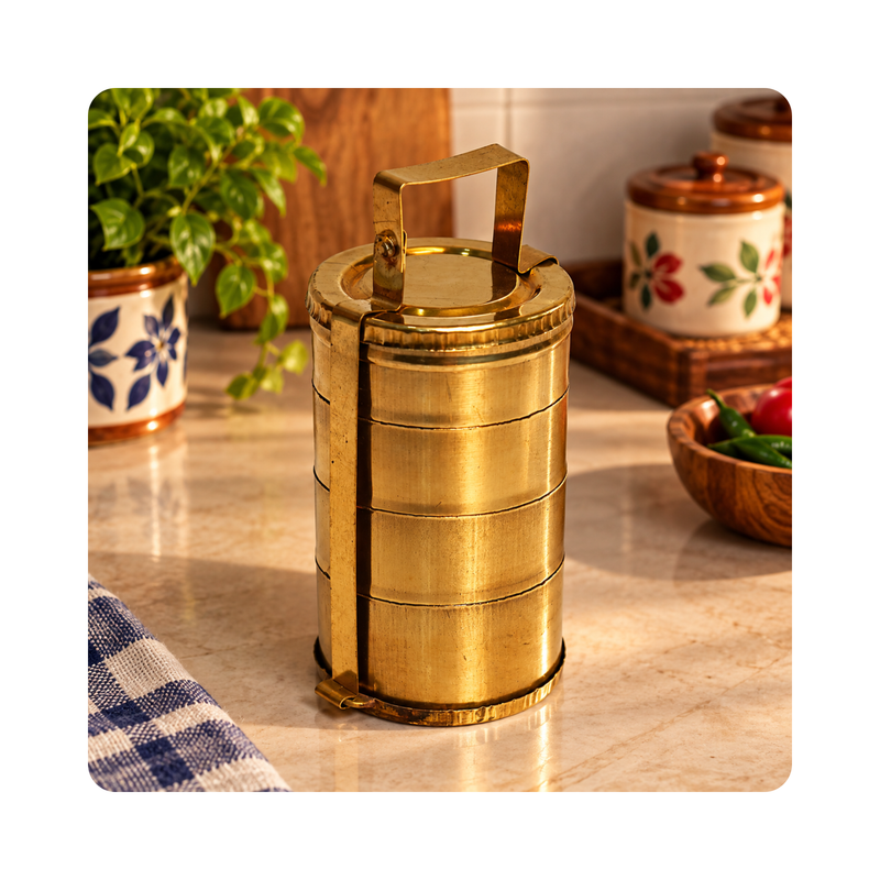 Mahita Collections Brass Miniature Tiffin Box