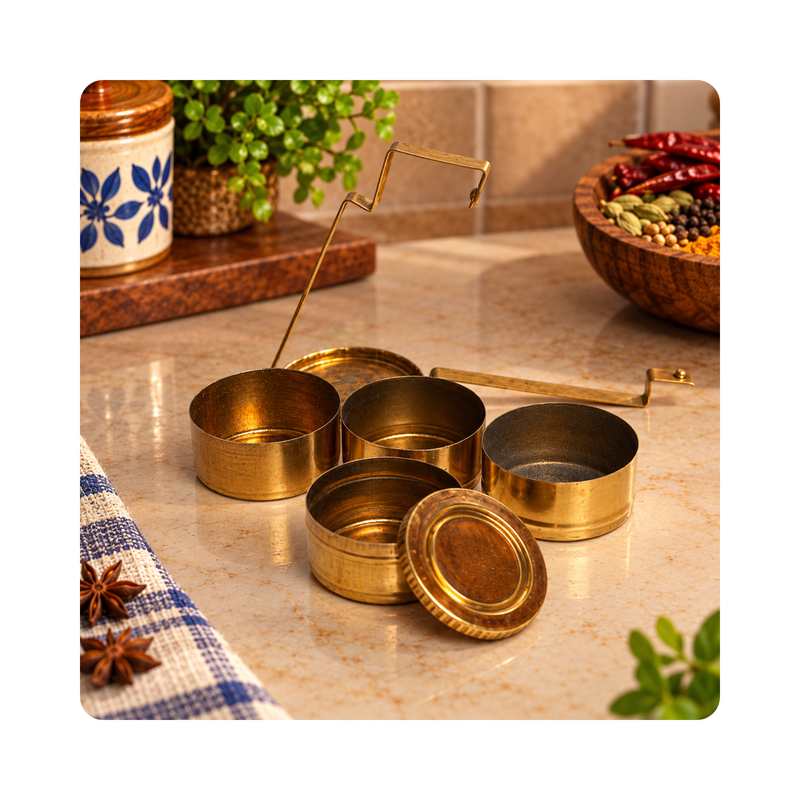 Mahita Collections Brass Miniature Tiffin Box