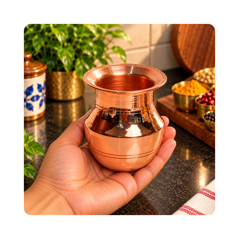 Mahita Collections Indian Copper Kalash Traditional Pooja Water Pot