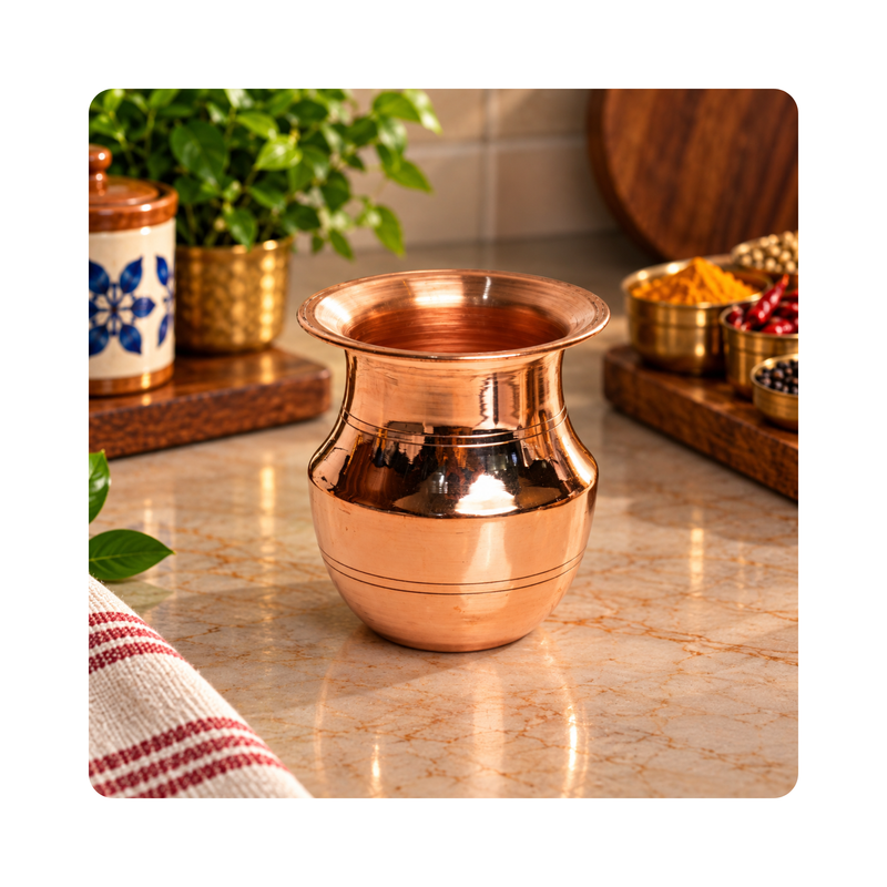 Mahita Collections Indian Copper Kalash Traditional Pooja Water Pot