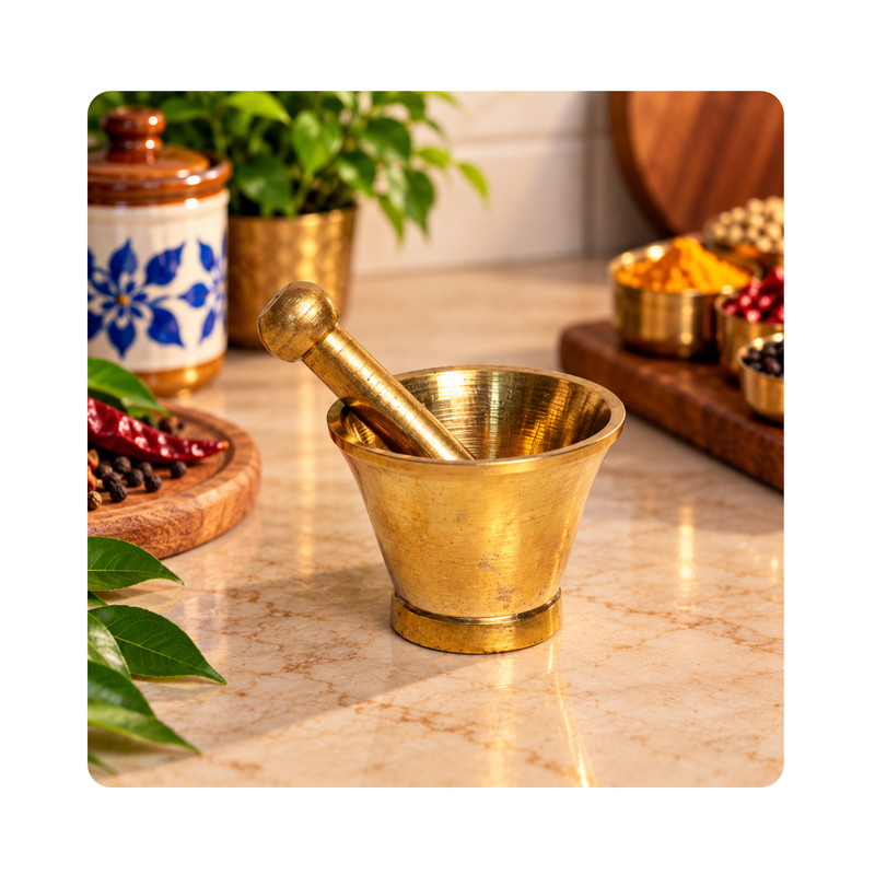 Mahita Collections Brass Small Mortar and Pestle