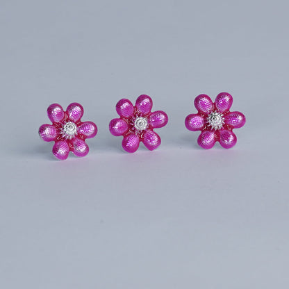 Pure Silver Enamel Flowers |Pack of 3