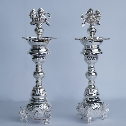 Pure Silver Peacock Design Deepam Stand 557.5 Grams