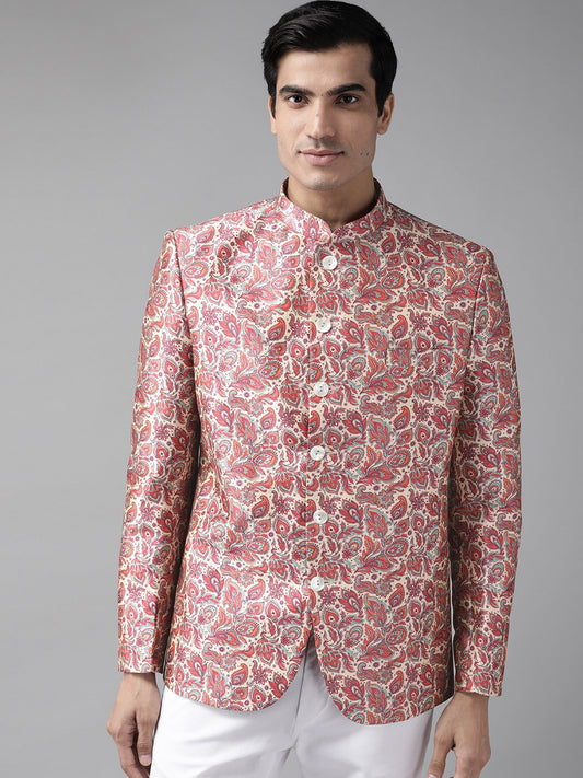 Vastramay Men's Multicolor-Base-Pink Silk Blend Jodhpuri