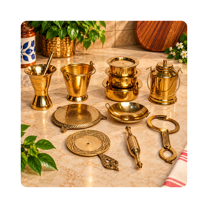 Mahita Collections Brass Miniature Kitchen Set for Home Decor