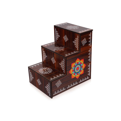 Kolam Design Golu Stand | Wooden Golu Padi| Diya Stand| 3 Steps Golu Step for Navratri