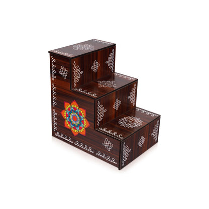 Kolam Design Golu Stand | Wooden Golu Padi| Diya Stand| 3 Steps Golu Step for Navratri