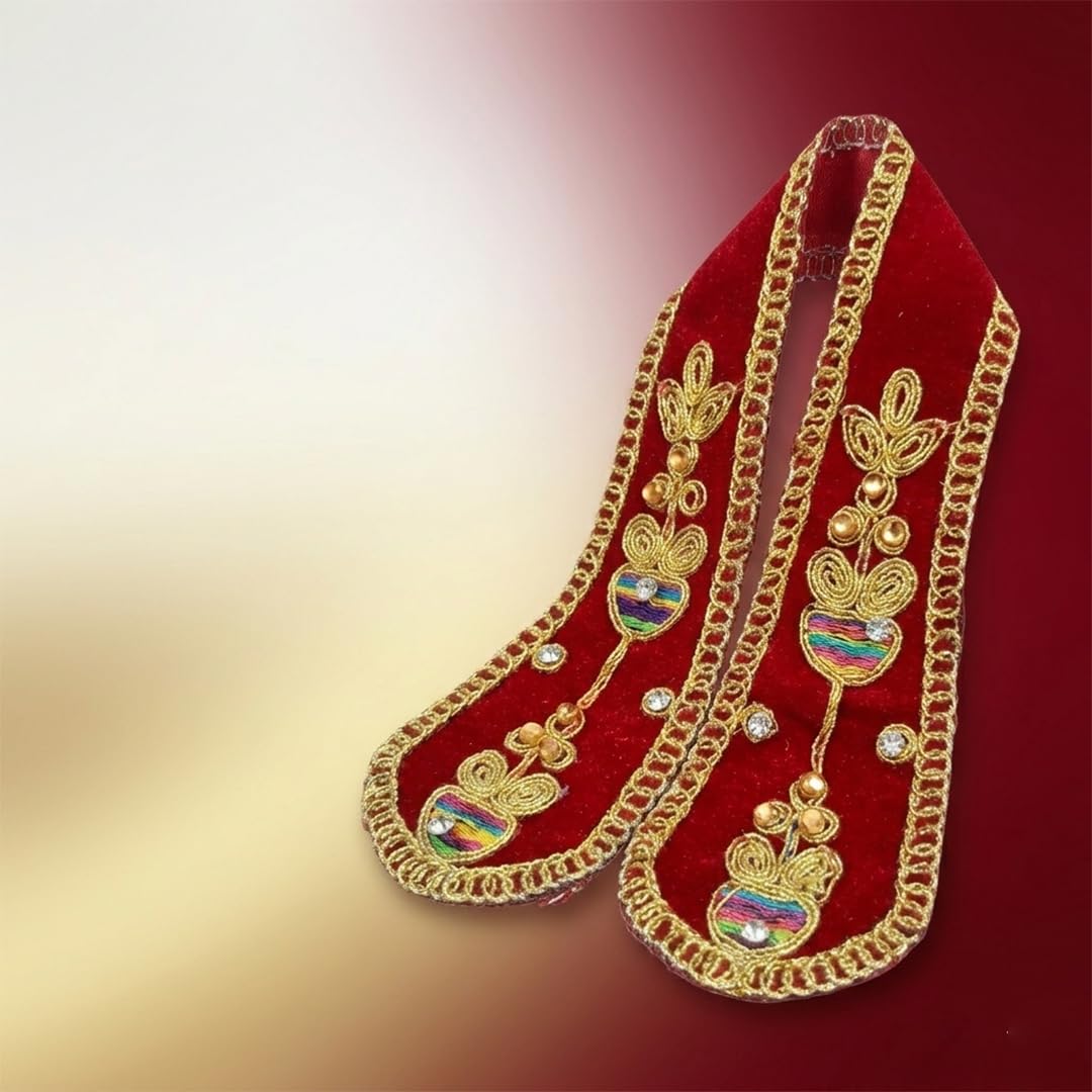 Premium Red Velvet Ganpati Shela with Gold Zari Work & Stone Studs