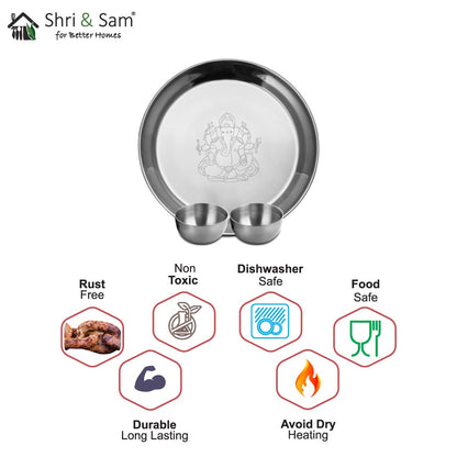 Shri & Sam Stainless Steel Pooja Thali Set Ganesh