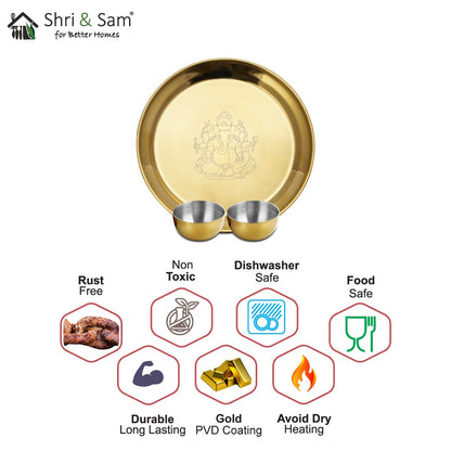 Shri & Sam High Grade Stainless Steel Ganesh Pooja Thali Set Gold PVD Coating