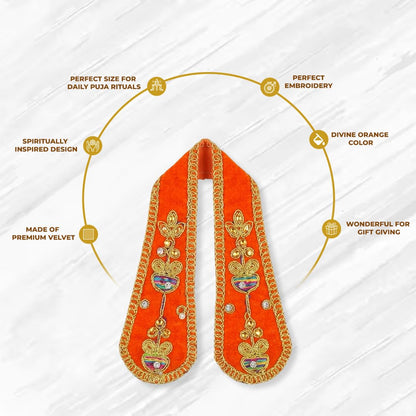 Premium Orange Ganpati Shela for Idol  Velvet Ganesha Dupatta