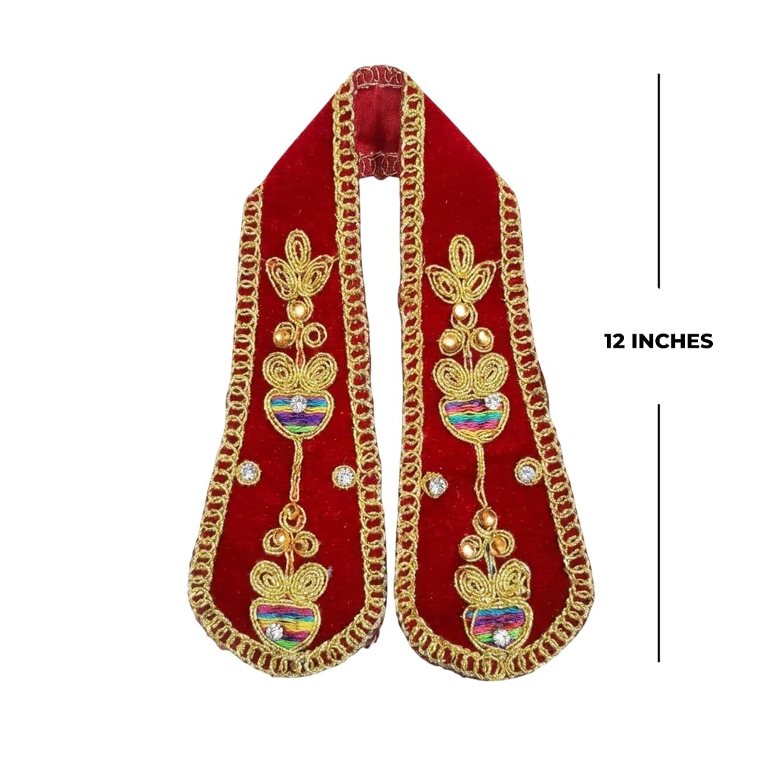 Premium Red Velvet Ganpati Shela with Gold Zari Work & Stone Studs