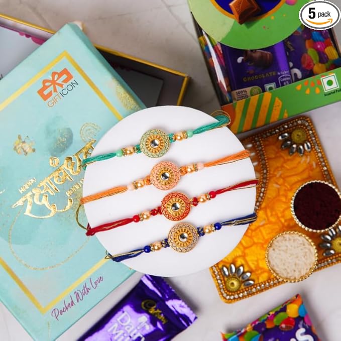 Gifticon Set of 4 Rakhi with Chocolate for Brother 