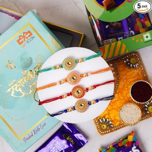 Gifticon Set of 4 Rakhi with Chocolate for Brother 