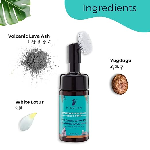 Pilgrim Korean Volcanic Lava Ash Foaming Face Wash with Yugdugu & White Lotus