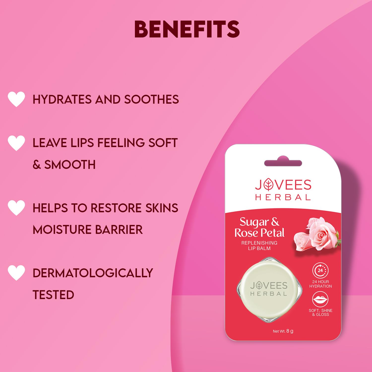 Jovees Sugar & Rose Petal Replenishing Lip Balm