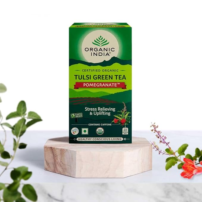 Organic India Tulsi Green Tea Pomegranate - PUSHMYCART