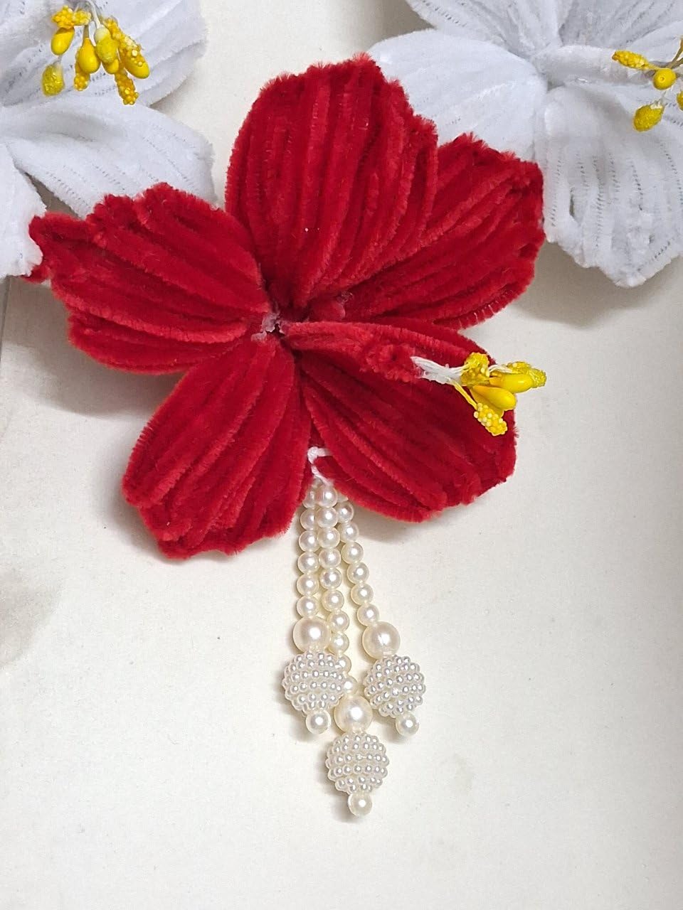 Handmade Artificial Red White Flower Haar for Ganpati