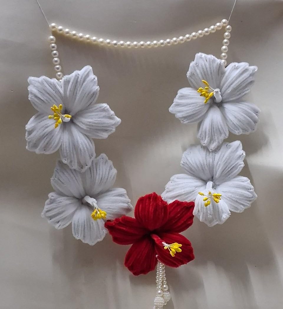 Handmade Artificial Red White Flower Haar for Ganpati