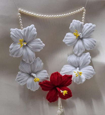 Handmade Artificial Red White Flower Haar for Ganpati