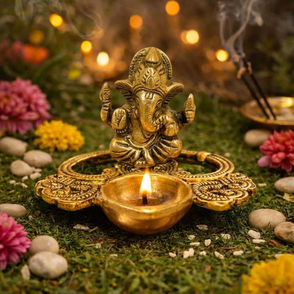 CraftVatika Ganesha Idol with Diya Stand Ganesha Diya Deepak Oil Lamp