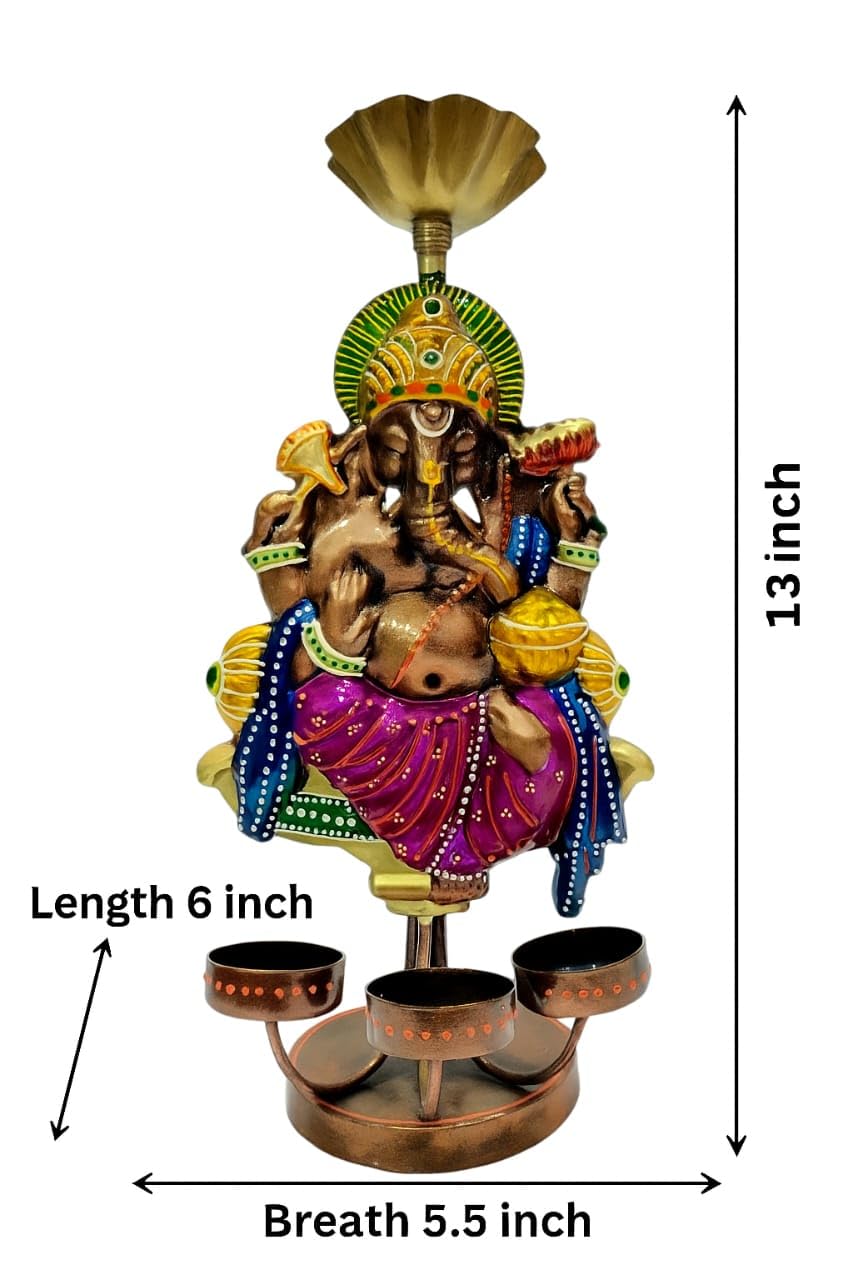 Peshwa Ganesha Diya Stand with Umbrella | Handcrafted Metal Oil Lamp Holder