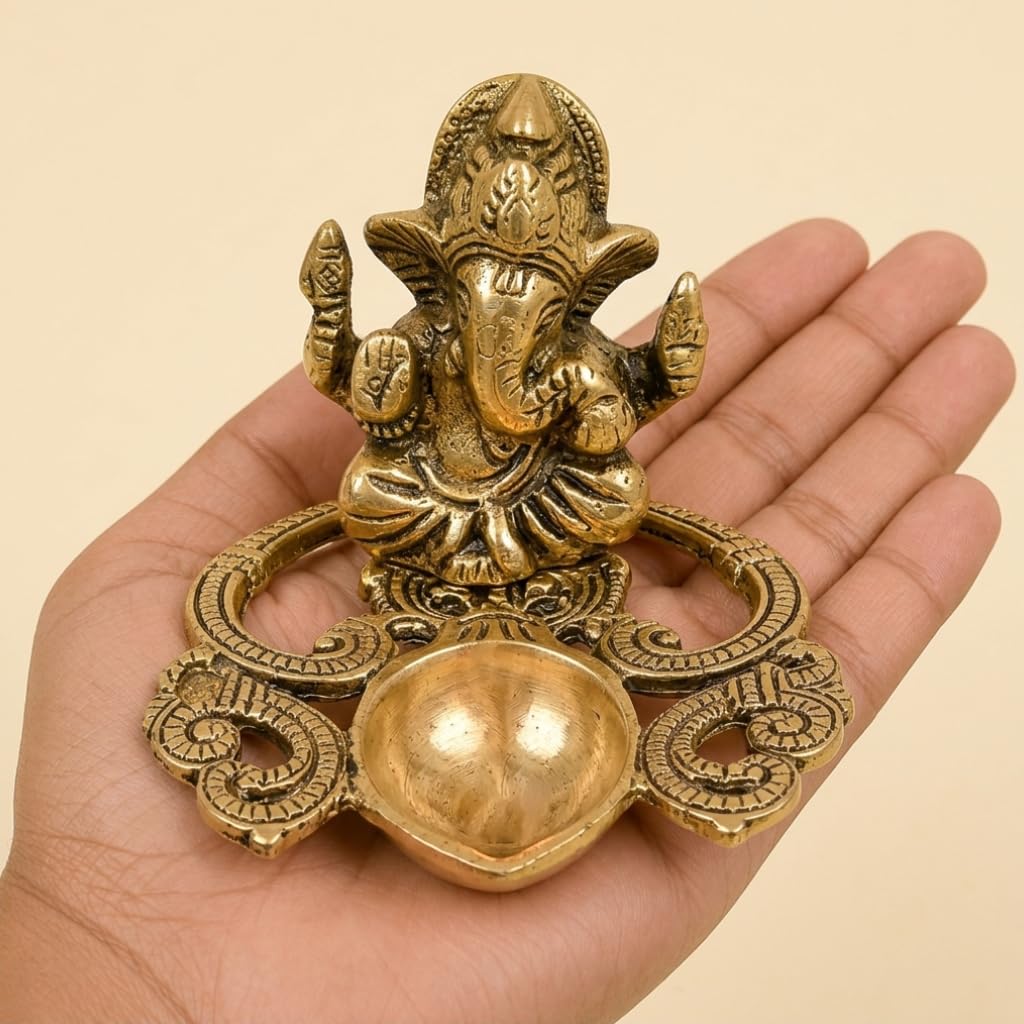 CraftVatika Ganesha Idol with Diya Stand Ganesha Diya Deepak Oil Lamp