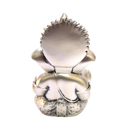 Gold Art India 999 Matte Silver Plated Antique Mukut Ganesha
