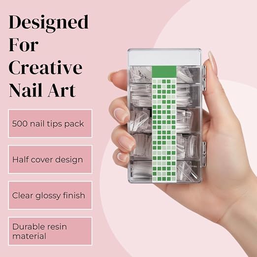 Colors-Queen-SHILLS-PROFESSIONAL-500-Pcs-Artificial-French-Cut-Nail-Tips-Box-Clear