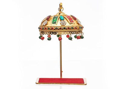 Metal Chhatra Umbrella with Hanging Crystals Home Mandir Showpiece (M 33)