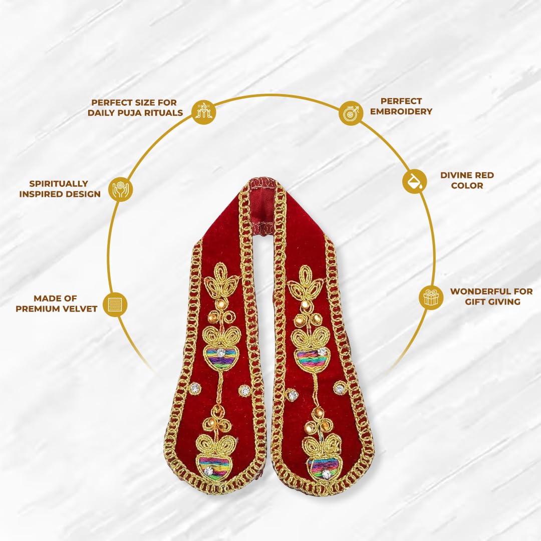 Premium Red Velvet Ganpati Shela with Gold Zari Work & Stone Studs