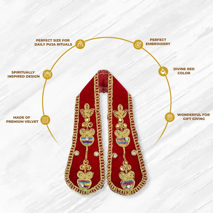 Premium Red Velvet Ganpati Shela with Gold Zari Work & Stone Studs